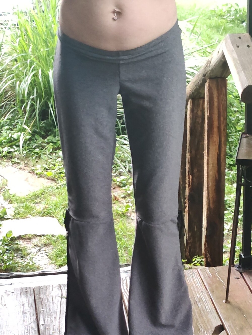 Women's Gray Flared Knit Pants With Cute Bow And Embroidery On The Leg